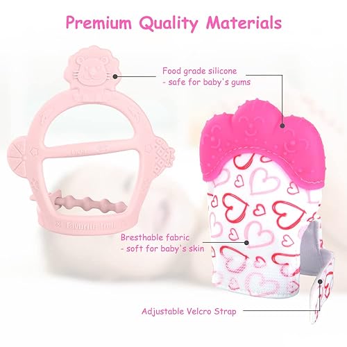 Miniatura 3 de Vicloon Manopla de dentición de silicona, 2 piezas Manopla de dentición con correa ajustable, sonido crujiente y texturada, juguetes para morder y