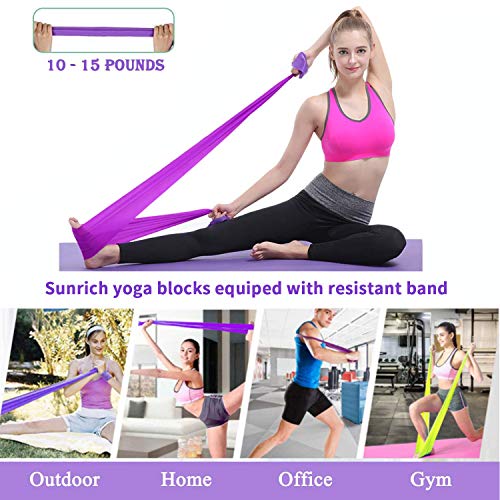 image for Sunrich Yoga Blocks EVA Foam Brick 2 Pack wth Resistance Bands Set Hig