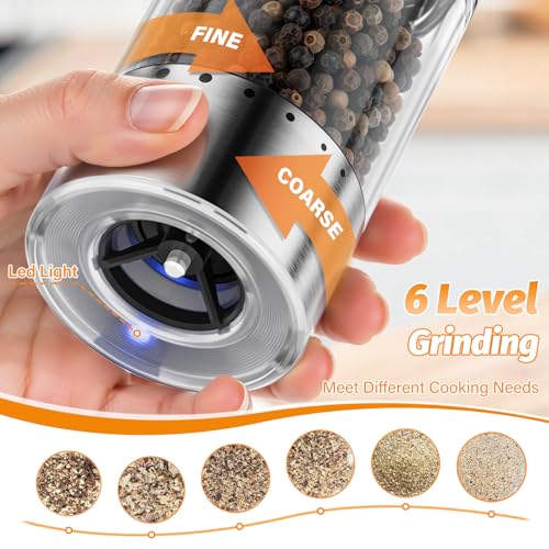 HomeHacks Upgraded Larger Capacity Electric Salt and Pepper Grinder Set, Rechargeable Type-C with LED Light, Stainless Steel Automatic & 6 Adjustable Coarseness, Ideal for Housewarming/Christmas Gifts - Image 3