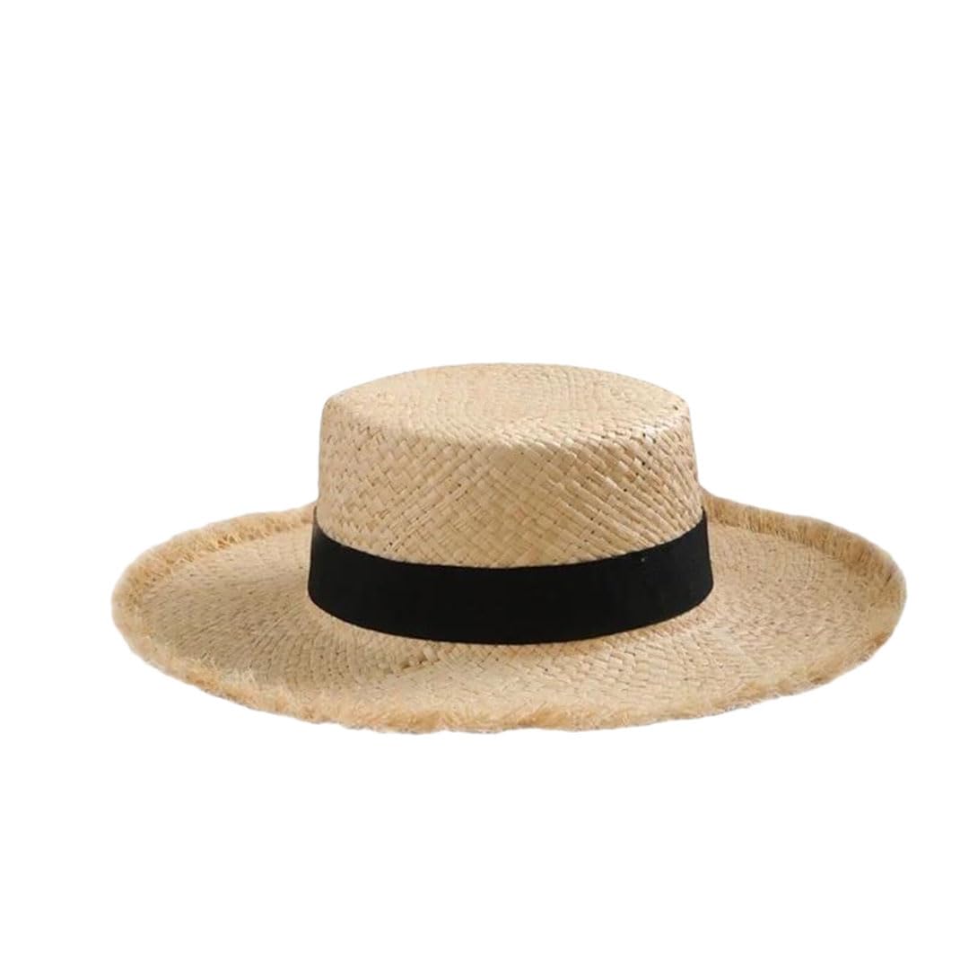 Hgvcfcv Sombrero de rafia para mujer, elegante sombrero de paja para verano, sombrero de vacaciones