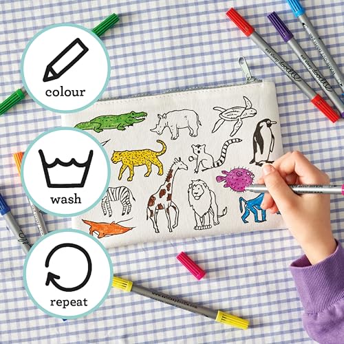 Image of eatsleepdoodle DIY Coloring World Map Pencil Case for Kids with 10pcs Washable Markers, Reusable Art Supply Organizer, Fun Arts & Crafts Activity for Boys & Girls, Creative Gift Idea for Ages