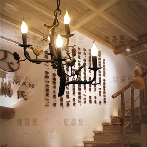 Lustre bougie E14 rétro fer suspension 5 têtes luminaire salon
