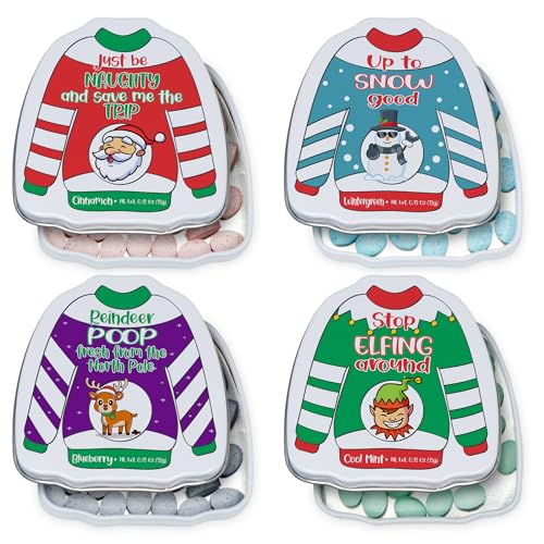 4E's Novelty Humorous "Christmas Poop" Candy Breath Mint Tins, 4