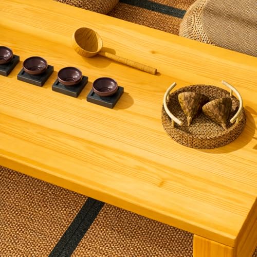 Image of Foldable Japanese Floor Tea Table Minimalist Low Height Wooden Coffee Table Zen Style Solid Wood Living Room Bedroom Hall Garden Table (Teak, 100 x 40 x 30)