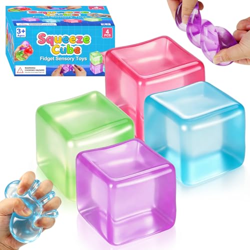 4 Pack Cube Squishy, Slow Rising Square Shape Stress Balls for Adults