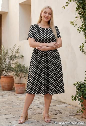Image of Nemidor Women Plus Size Casual Dress Midi Flt Flare Pocket
