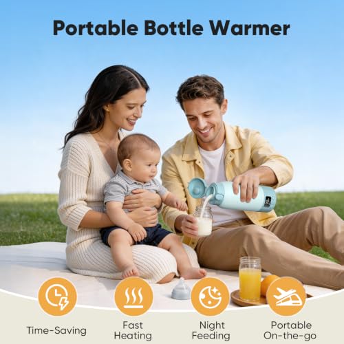 Image of Portable Bottle Warmer for Travel, Fast Heating Milk Warmer On The Go, 17 OZ Water Warmer for Milk, Formula, Water, Temp Control 98F -131F, Baby Essentials for Outdoor Airplane Car Journey