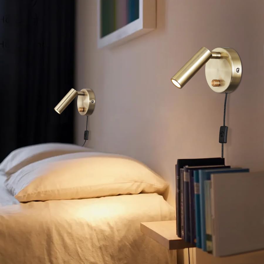 Image of Surface Wall Mounted Reading Light Sconces Lamp Physical Knob Dimmer Switch LED 5W Warm White 3000K (Bronze Plug Cord)