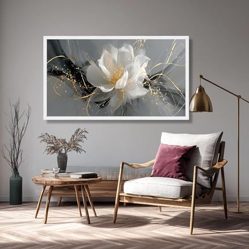 Chambre à coucher zen avec cette toile florale blanche épurée - 2