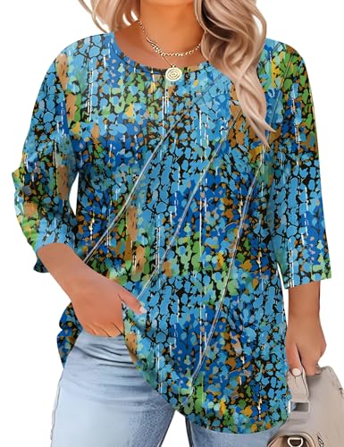 LOMON Summer Outfits for Women 2026 Easter Blouses for Women 2026 3/4 Sleeve Womens Tops Dressy Blouses Business Casual Plus Size Tops 2X