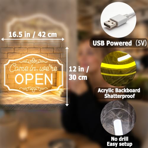 Image of Open Neon Sign for Wall Decor Light Up Sign Come In Led Signs for Room Party Home Wall Decor USB Powered