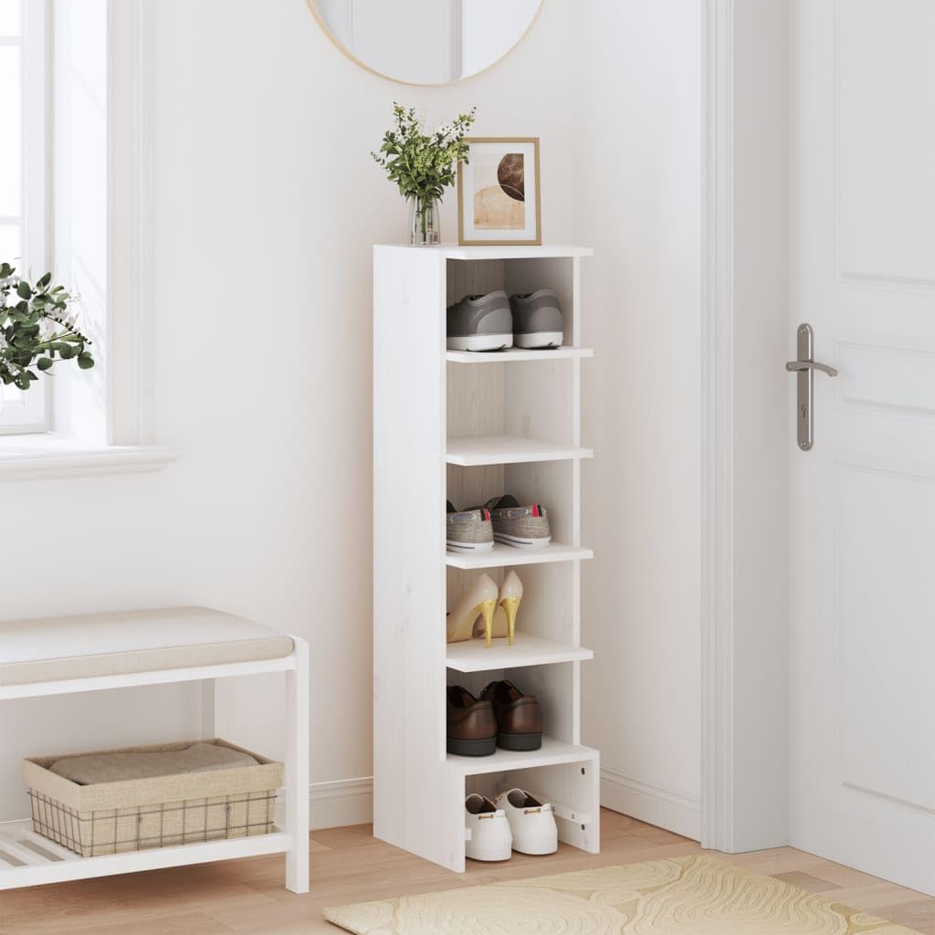 Organisateur de rangement de chaussures en pin massif blanc