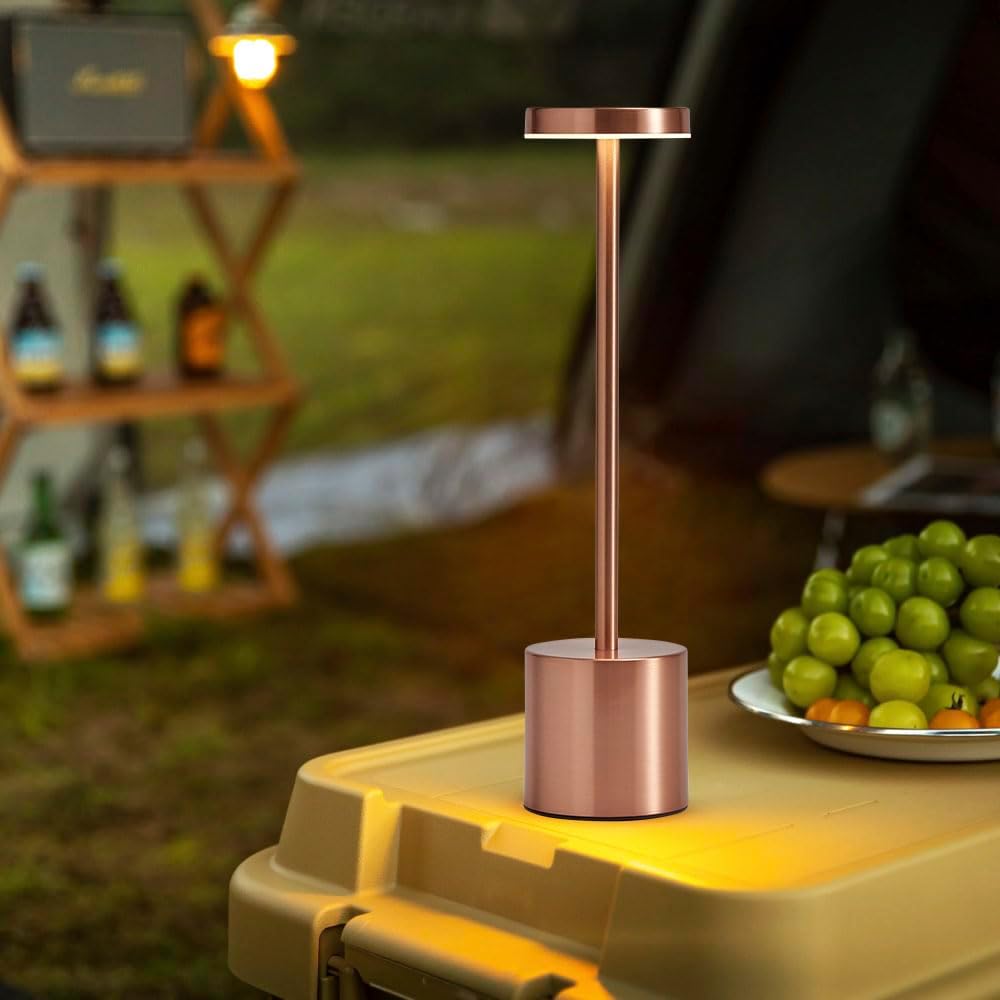 2 Pack LED Rechargeable Cordless Table Lamps,Portable Outdoor 5000 mAh Battery Operated Table Light Touch Control 3 Color Dimmable Lamp for Patio/Cofee/Restaurant/Camping/Dining/Bedroom-Rose Gold
