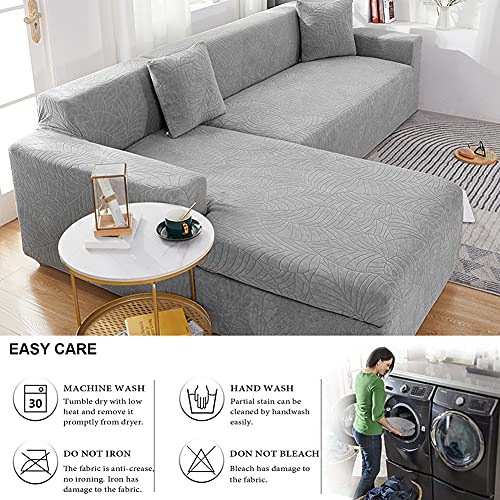 Housse canapé d'angle gris clair extensible pour protéger votre salon des animaux - 4