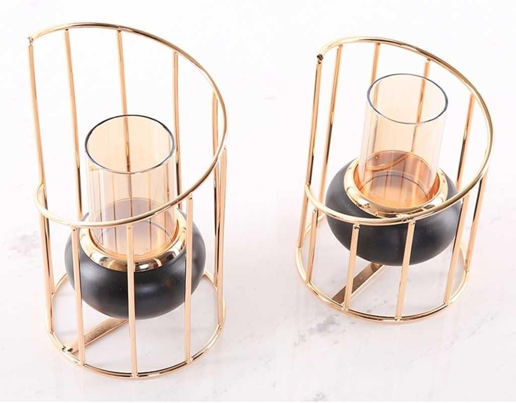 Vintage Candelabra Golden Metal Candlestick European Geometric Candlestick Romantic Candle Cup Living Room Home Decoration Wedding Ornaments Decoration Candle Stand(Large)