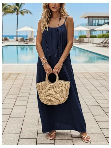 Image of SHENHE Women's Open Back Spaghetti Strap Beach Maxi Dress Loose Flowy Vacation Sundress