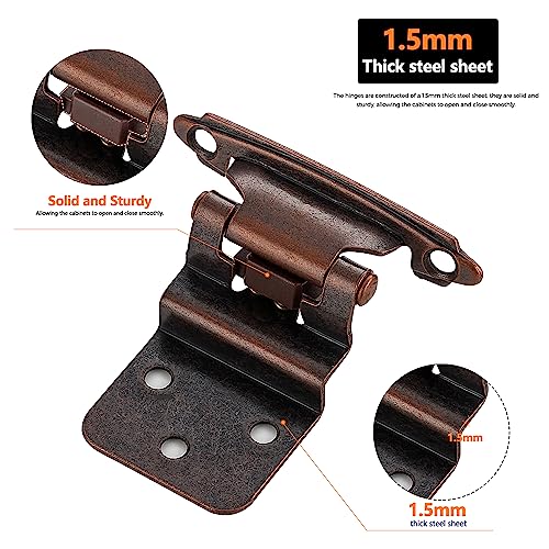 Image of Ravinte 10 Packs 5 Pair 3 /8 inch Inset Antique Copper Cabinet Self Closing Hinges for Kitchen /Bathroom /Furniture Cabinets & Doors,Decorative Cupboard Hardware with Door Bumper