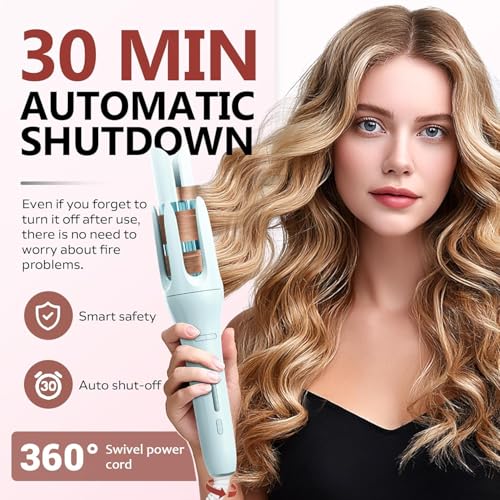 Image of Auto Hair Curler, Automatic Curling Iron Wand with 4 Temperatures & 3 Timers & LCD Display (Light Blue)