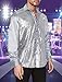 SEAUR ​​Men's Sequin Dress Dance Shirts Long Sleeve Slim Fit Tops Fashion Clubwear Shirts L White
