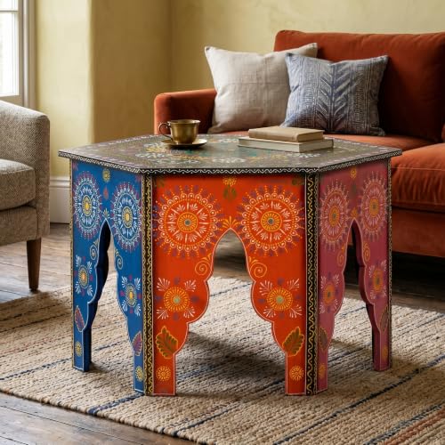 Image of Wooden Coffee Table for Living Room | Solid Wood Handcrafted Center Table for Living Room with with Hand-Painted Floral Design | Tea Table for Living Room Furniture for Home (Handpainted)