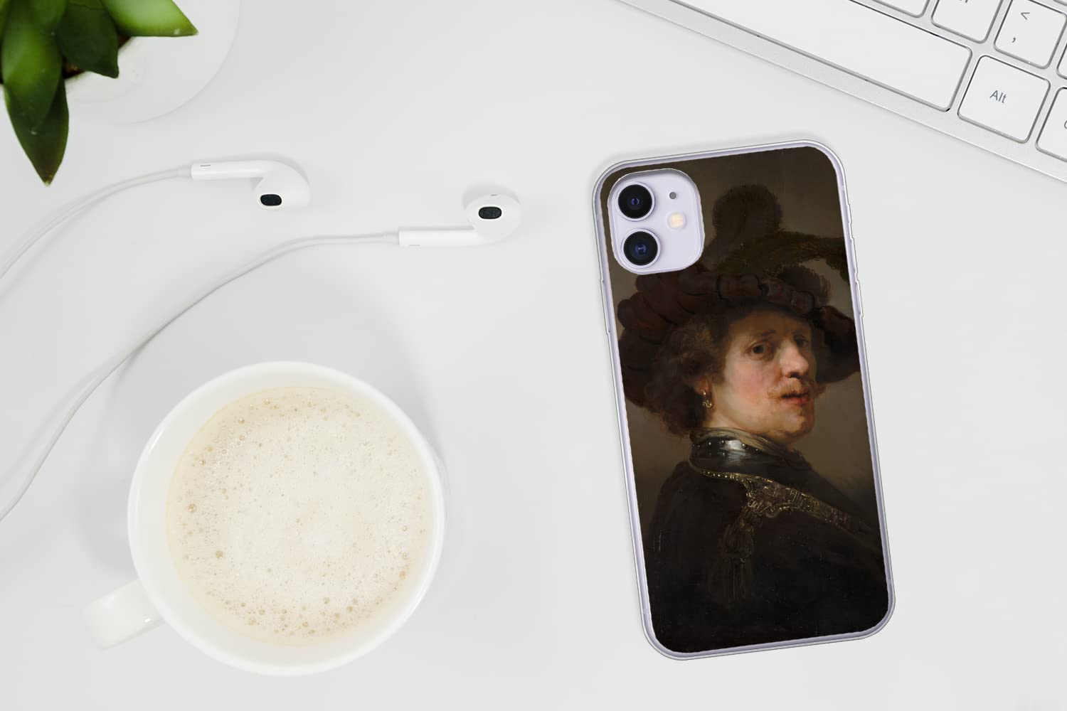 MuchoWow Funda para iPhone 11 - Tronía de un Hombre con Boina de Plumas - Rembrandt Van Rijn - Funda de Silicona/Funda Blanda para teléfono móvil