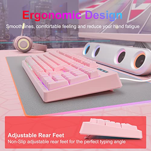 Huo Ji Cq104 Pink Gaming Keyboard Usb Wired With Rainbow Led Backlit, Quiet Floating Keys, Mechanical Feeling, Spill Resistant, Ergonomic For Xbox, Ps Series, Desktop, Computer, Pc #TOP4