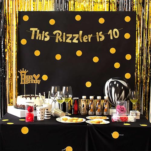 Image of Pre-Strung This Rizzler is 10 Gold Glitter Banner - 10th Birthday Decorations for Boys and Girls - Birthday Party Supplies and Gifts