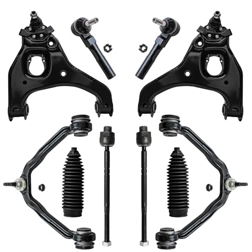 Image of Detroit Axle - RWD 10pc Front End Kit for 1999-2006 Chevy Silverado 1500 GMC Sierra 1500, 2000 2001 2002 2003 2004 2005 Upper Lower Control Arms w /Ball Joint Inner Outer Tie Rods Boots