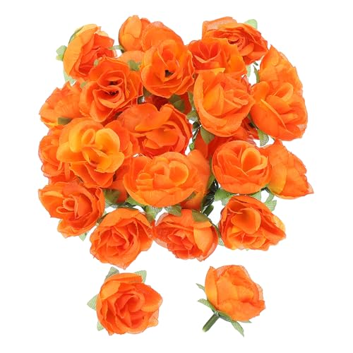 PATIKIL Mini Rosas Artificiales a Granel de 1.2', 50 Piezas Cabezas de Flores de Seda Pequeñas Falsas para Manualidades de Boda Decoración del Hogar Fiesta, Rojo Naranja