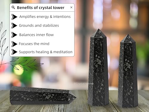 Image of Certified Nuummite Crystal Tower Obelisk Point for Chakra, Healing and Balancing - AAA Grade Original Certified Gemstone Agate for Reiki Meditation Yoga Spiritual (3-4 Inches)
