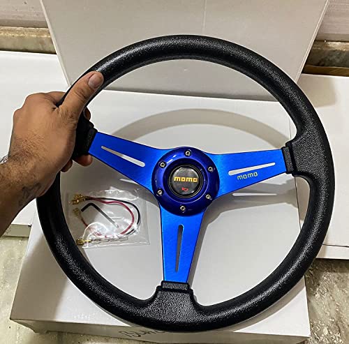 Image of AUTO MT - MOMO 13INCH 3RStyle Universal Steering Wheel for Sports Car Look Rally Race Off Road with BOSS KIT HUB Free (MOMO 13INCH BLUE3R Steering Wheel with BOSS KIT HUB)