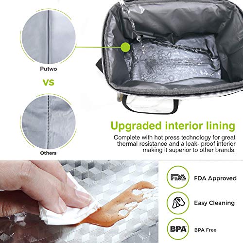 Putwo , 8L Insulated Lunch Bags Double Compartment Lunch Tote Leakproof Lunch Cooler Bag With Adjustable Shoulder Strap Freezable Meal Prep Bag For Women - Marble Lunch Bag #TOP2
