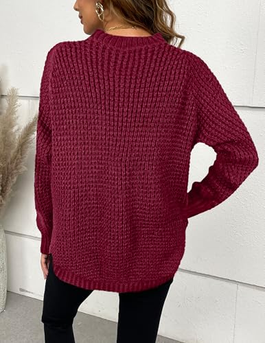Womens Oversized Chunky Long Sweater Fall 2025 Trendy Dressy Casual Waffle Knit Crewneck Pullover Sweaters3