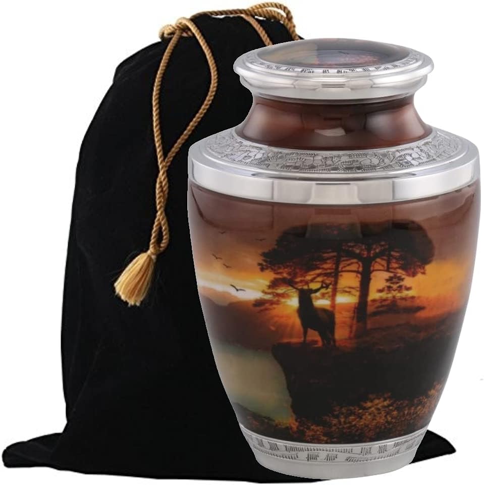 Sunset Cremation Urn for Ashes - Adult Cremation Urn - Funeral Urn for Ashes - Metal Cremation Urn for Human Ashes with Velvet Bag