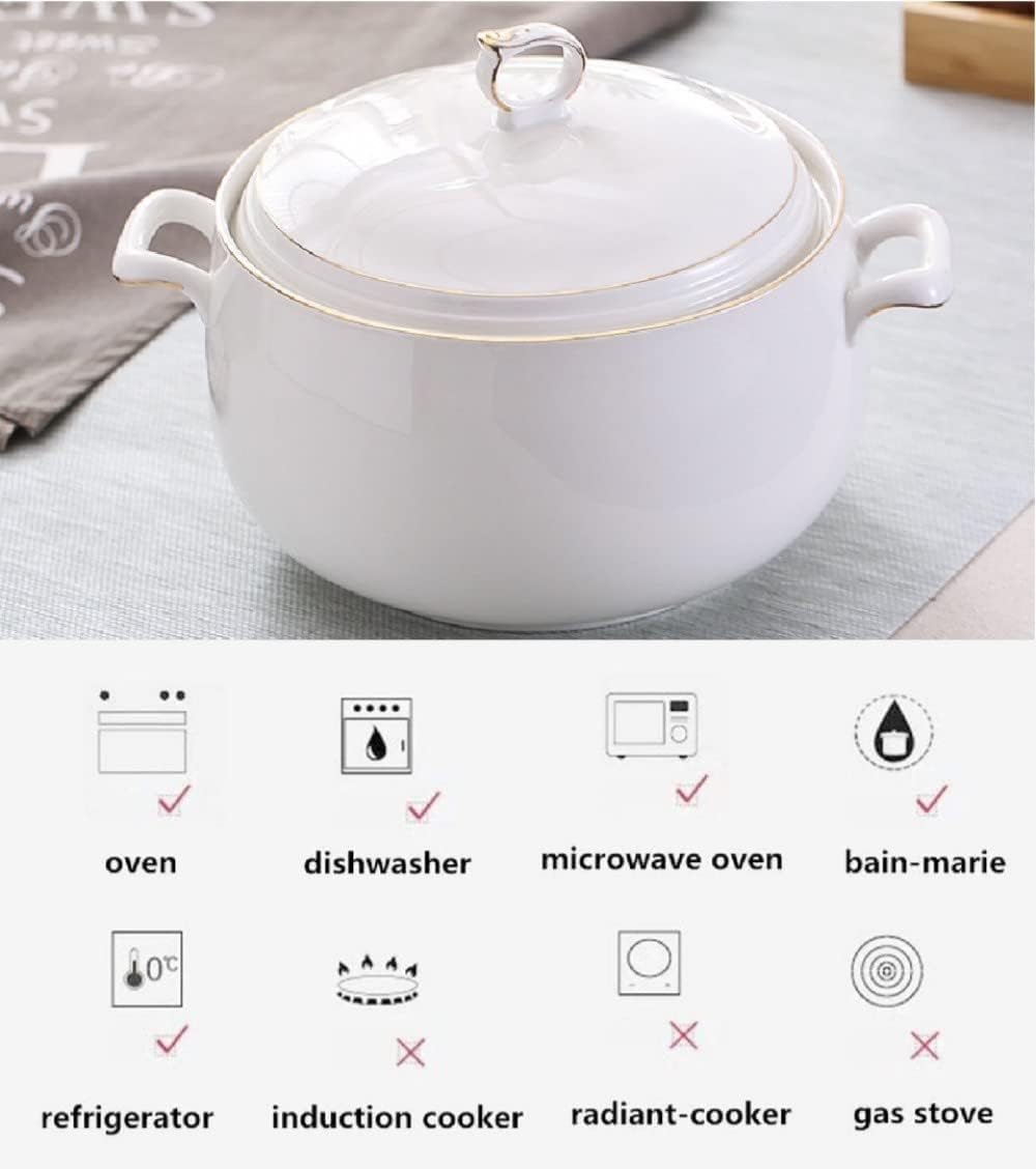 Vnook Suppenterrine aus Keramik mit Deckel, 3 l, großes Fassungsvermögen, Servierterrine mit Doppelgriffen for die Küche, Porzellan, reinweiß, mikrowellen- und spülmaschinenfest (Color : Style 2)
