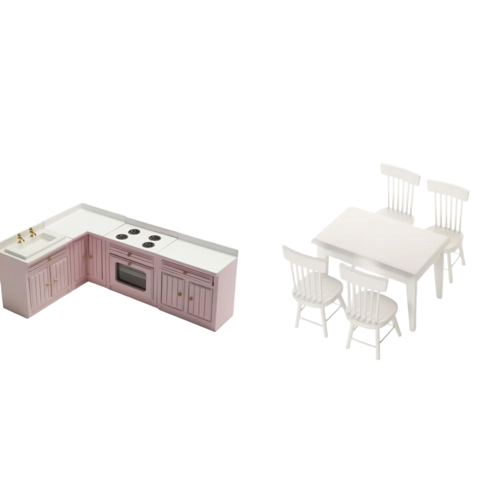 Set e Sala da Pranzo in Miniatura 1:12 Stabile Kit in Miniatura con Sedie e Accessori Robusto per Bambini, Gioco Immaginativo,