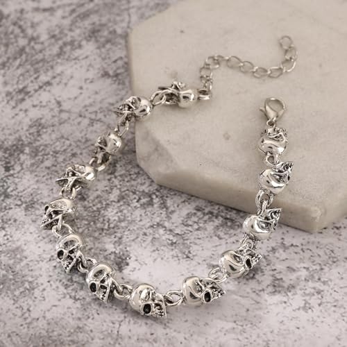 Pulsera de acero inoxidable con cuentas de calavera para hombre y mujer miniatura 5