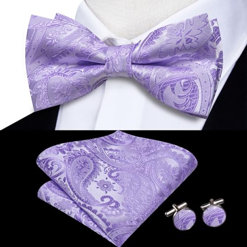 Image of Hi-Tie Bow Ties for Men Pre-Tied Pocket Square with Cufflinks Mens Bowtie Sets for Wedding Formal Party
