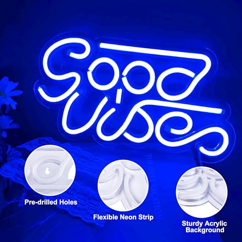 Image of Good Vibe Neon Sign Blue Good Vibes LED Neon Signs for Wall Decor Good Vibes Neon Lights Good Vibes Neon Light for Bedroom Neon Wall Signs