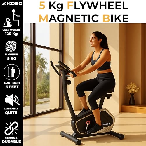 Image of Kobo Folding Magnetic Exercise Bike with 3KG Flywheel, 120KG Max User Weight - Compact, Adjustable, Upright Modes - Home Workout Fitness Cycle (MB-9)