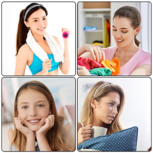 6 Pieces Elastic Braided Headbands No Slip Adjustable Headbands Stretchy Headbands For Women Strand Headband Plaited Hair Band Hippie Hair Accessory For Girl (Double Triple Strand, Mixed Material) #TOP3