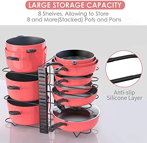 Pan Organizer Rack for Cabinet, Pot Rack with 3 DIY Methods, Adjustable  Pots and Pans Organizer under Cabinet with 8 Tiers, Pot Organizer Rack for  ...