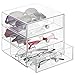 mDesign Stackable Plastic Eye Glass Storage Organizer Box Holder for Sunglasses, Reading Glasses, Accessories - 3 Divided Drawers, Chrome Pulls - Clear