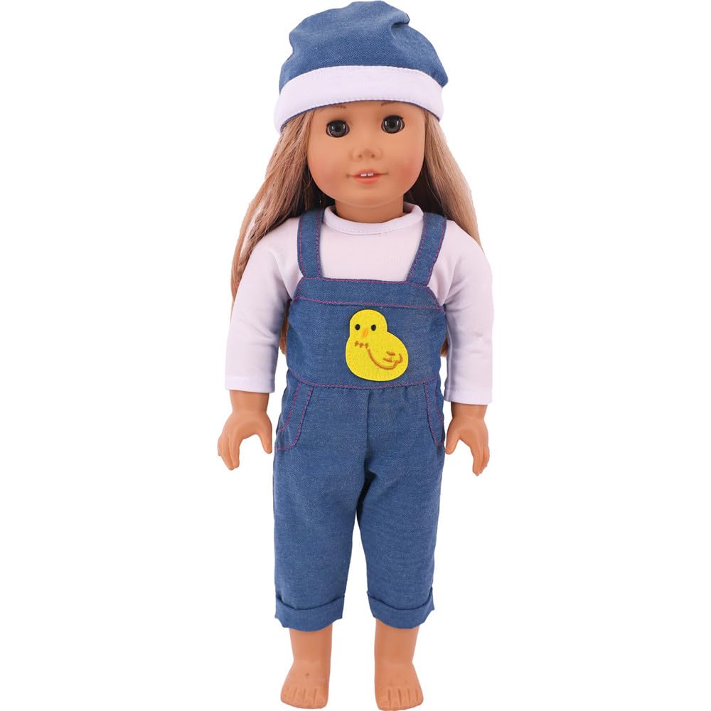 NIXNUT Doll Clothes Outfit Jeans Overalls T-Shirt for American Girl Doll 18-inch, free size