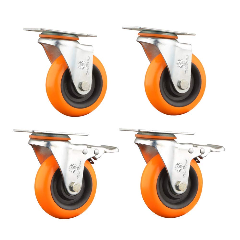 Ruote girevoli, 4 Ruote per carichi Pesanti silenziose Pu 3 '' / 4 Pollici 360 kg industriali universali girevoli a Piastra Fissa con Freno Ruote del Carrello Niture Doppio Cuscinetto / 3 po
