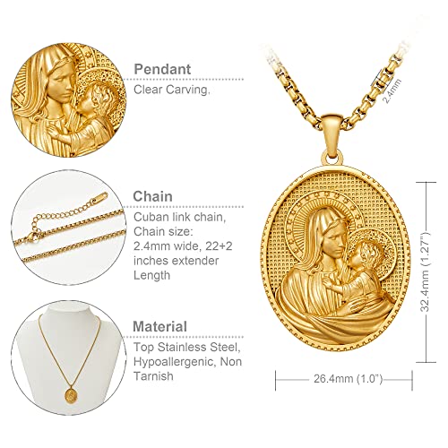 Blichain Jesus Mary Pendant Necklace Gold Coin Cross Necklace Symbol Of Faith And Fashion Elegant Necklace Stunning Design Sturdy Chain Adjustable Length For Perfect Fit For Men (J04, Gold) #TOP2