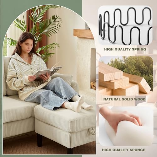 Image of 3 Pieces Sofa Set for Living Room with Sofa, Storage Ottoman and Single Chair