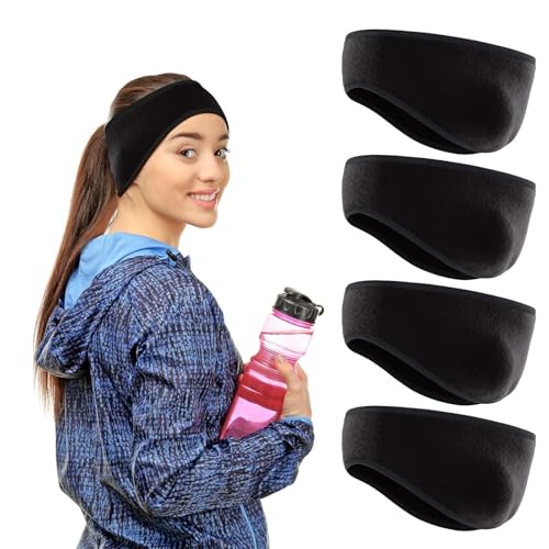 Lot de 4 Bandeaux Polaires Chauds pour Femmes et Hommes, Cache-Oreilles Hiver Sport Extensible, Bandeau de Course à Pied, Vélo, Ski, Yoga, Cyclisme,...