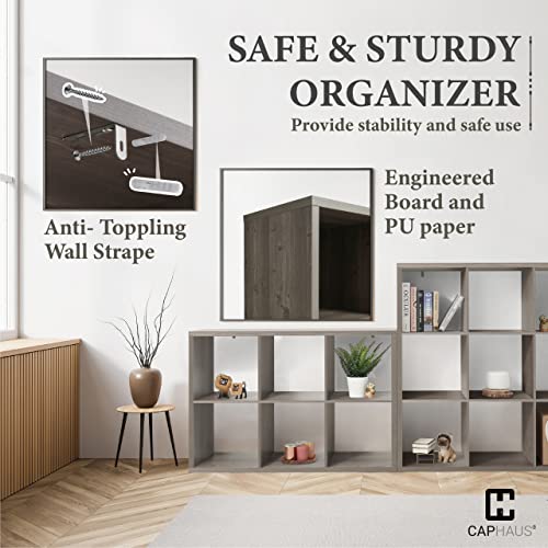 Caphaus Sturdy Room 13-Inch Cube Storage Organizer Shelf, With Extra Thick Exterior Edge, Open Storage Shelf Divider, Bookcase, 6-Cube / 8-Cube / 9-Cube, Colors Available In Rustic Grey Oak And White #TOP3