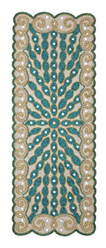 Beaded Table Runner 13x36 Inch Teal Gold Silver –...